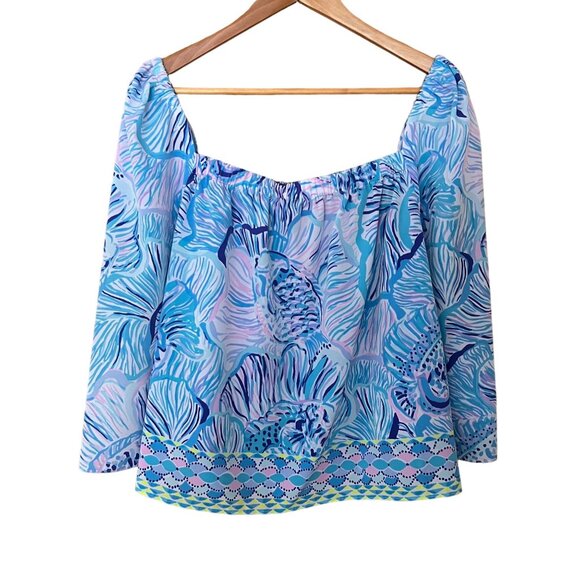 Lilly Pulitzer Women's Lizzie Top Bermuda Blue Fishful Thinking Engineer… - Picture 2 of 13